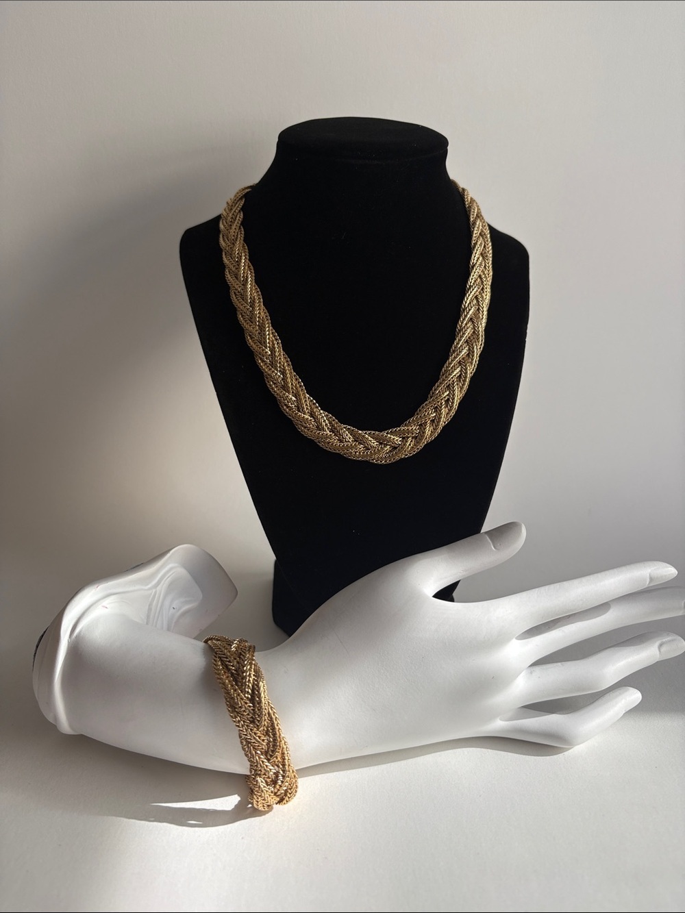 Braided Gold Necklace and Bracelet Set Women Jewelry Matching
